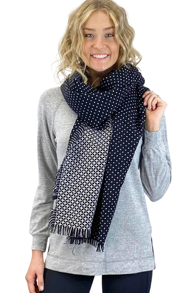 Navy Plaid Houndstooth Reversible Scarf- Order Wholesale