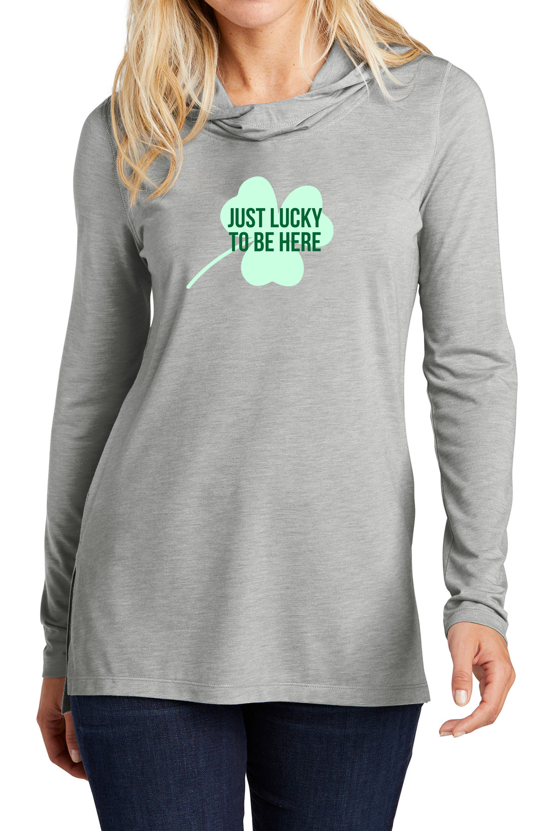 4116 - The “Just Lucky to be Here” UNISEX Lightweight Hoodie/Heather Grey