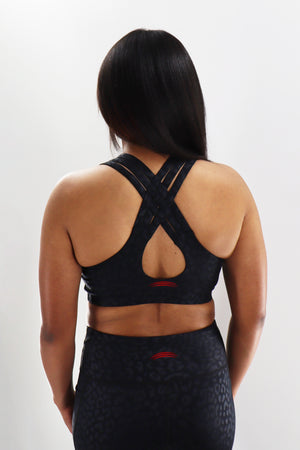 2114 - Ohio State Black Leopard Sports Bra