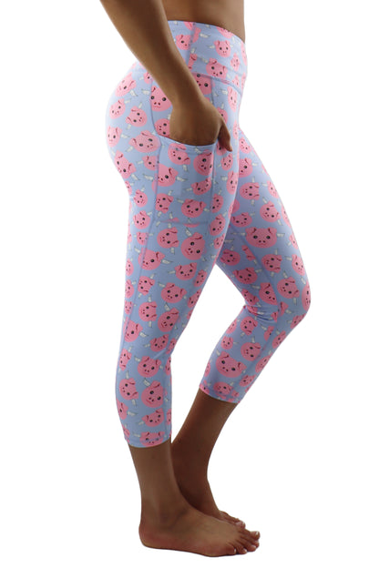 3112 - "When Pigs Fly" Perfect Pocket Capri - Blue & Pink Print