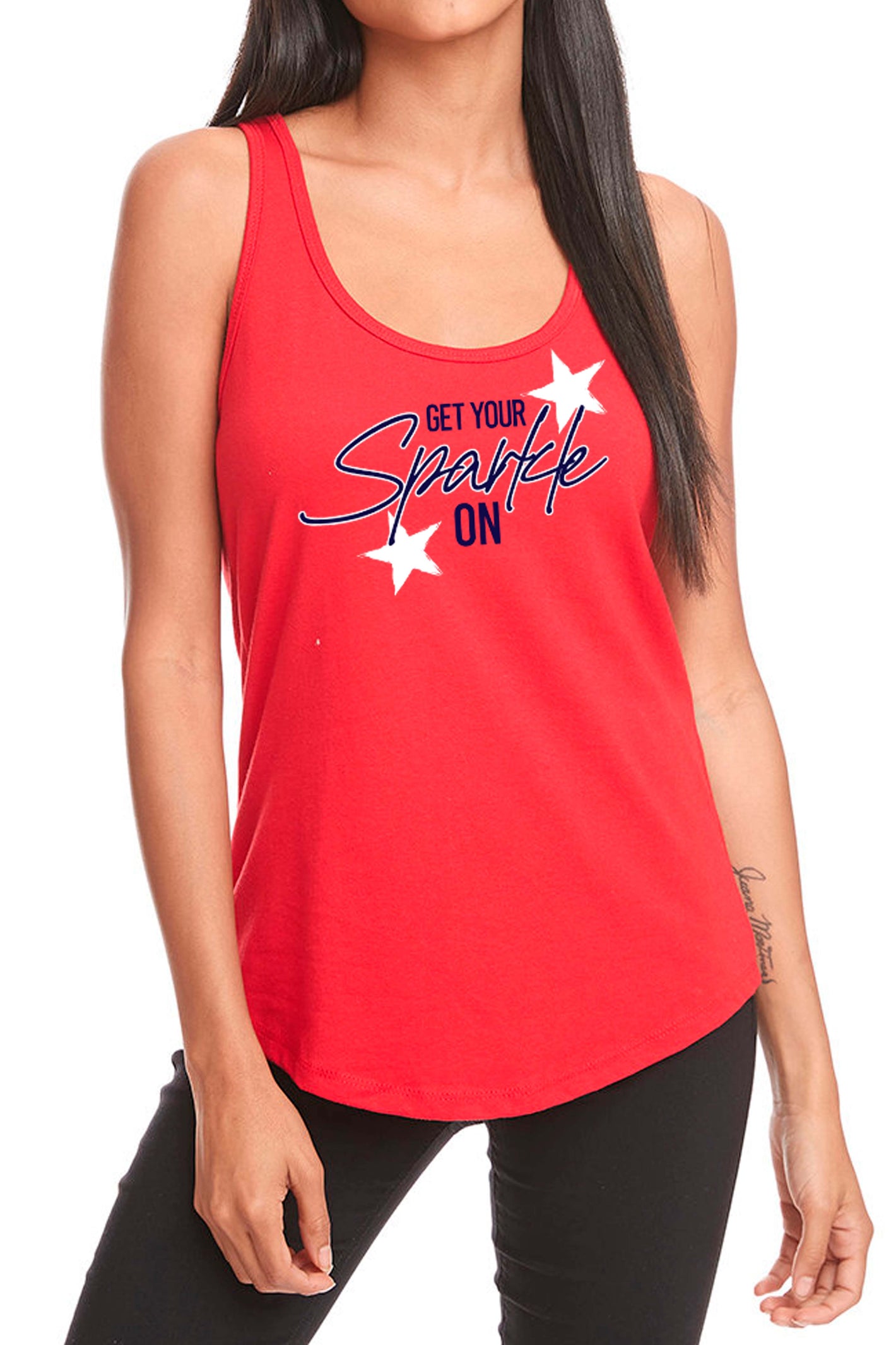 5306 - 4th of July Sparkle Gathered Back Tank - Red - SHIPS WEEK OF 6/17/24