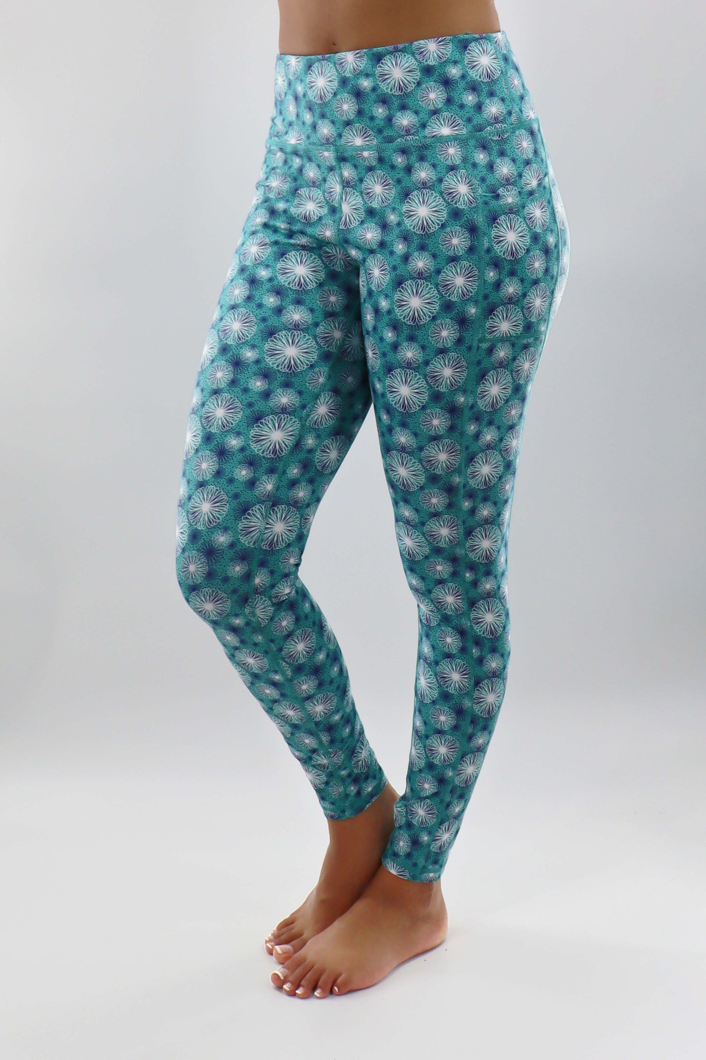 3317 - The Bend Perfect Pocket Legging - Teal/White/Navy Stencil Print