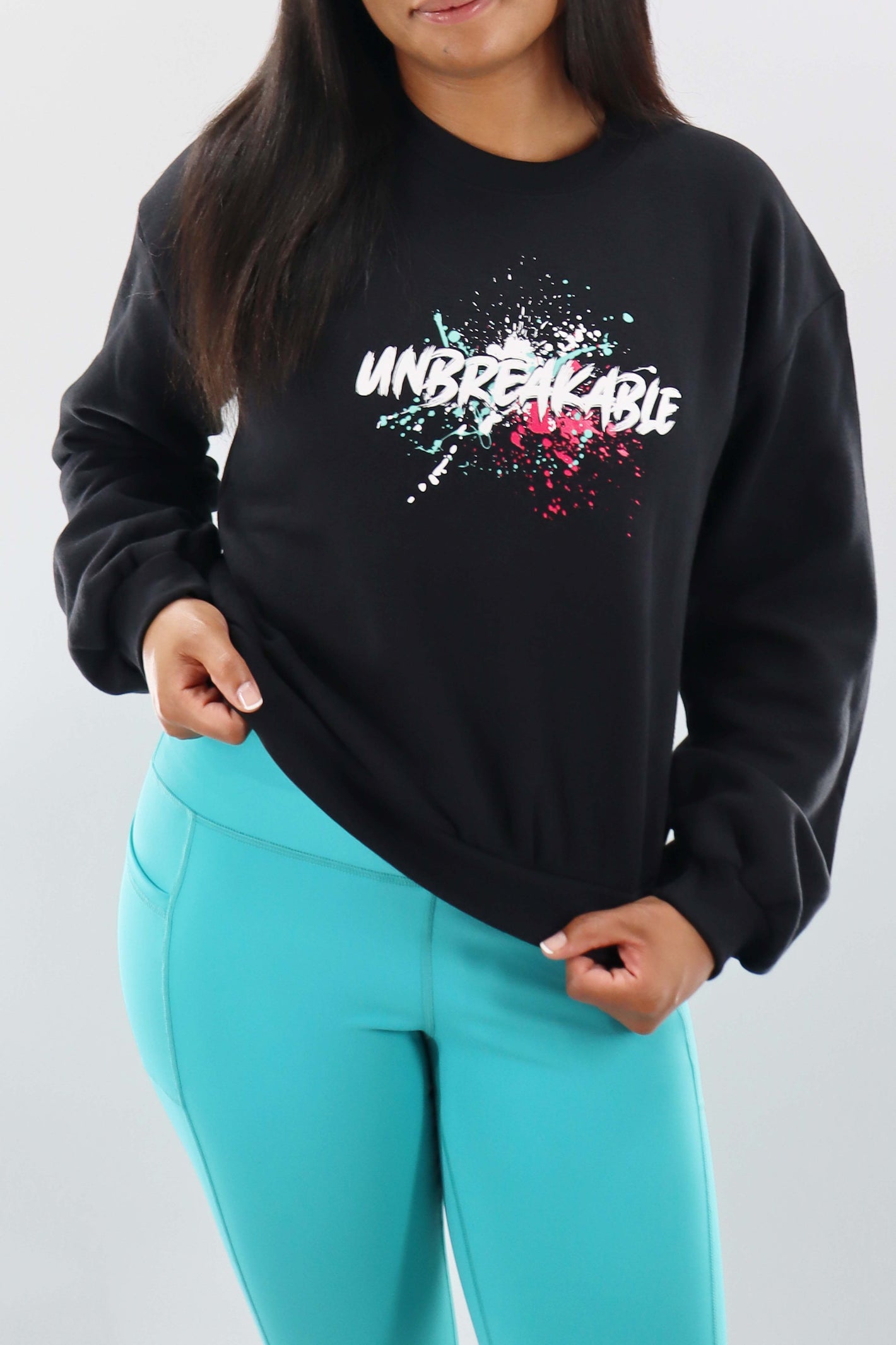 4404 - Women's "Unbreakable" Crop Balloon Sleeve Crewneck - Black