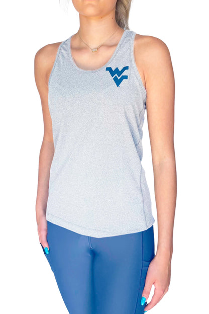 921 - West Virginia University Meshback Racer Tank Grey / Navy Back