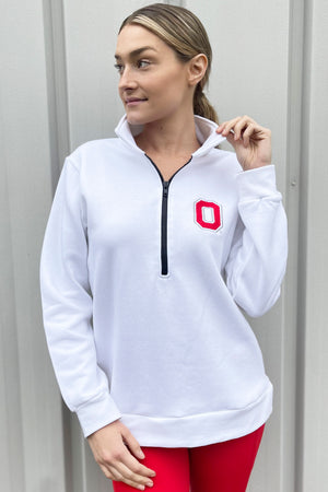 HC- Women's Ohio State University Block O Half Zip/White - FINAL SALE