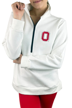 HC- Women's Ohio State University Block O Half Zip/White - FINAL SALE